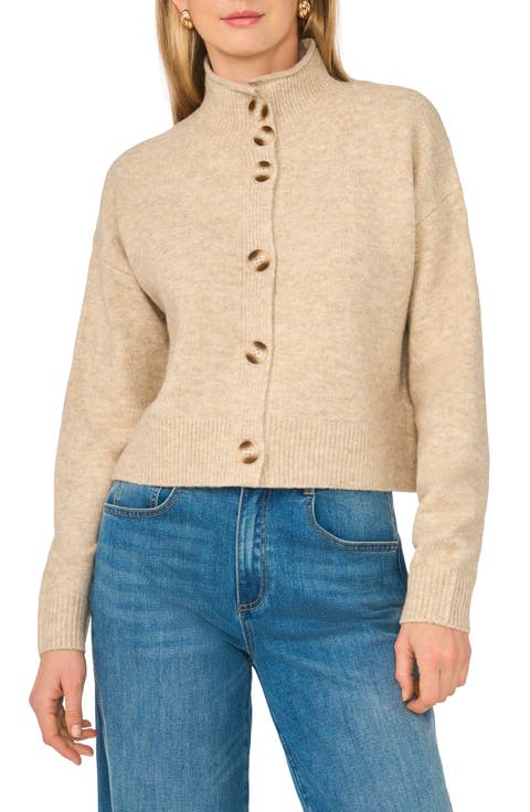 Button Mock Neck Cardigan