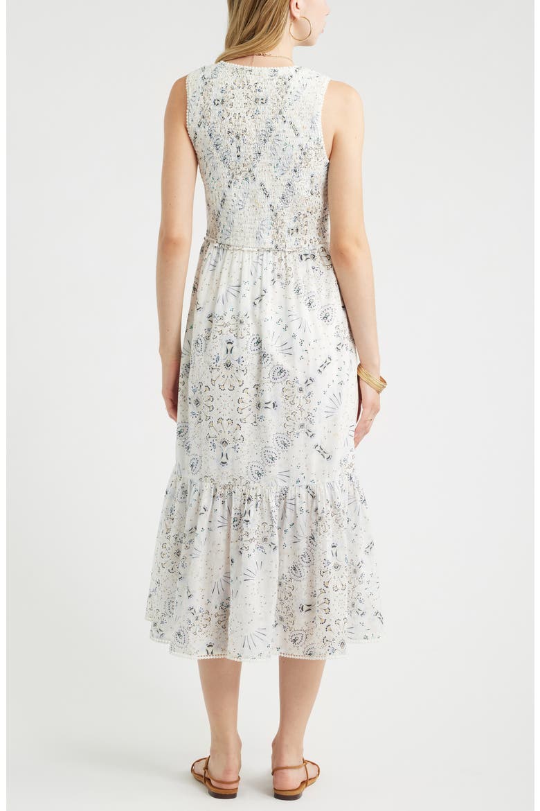 Smocked Tank Midi Dress, Alternate, color, IVORY- BLUE SCARF FLORAL