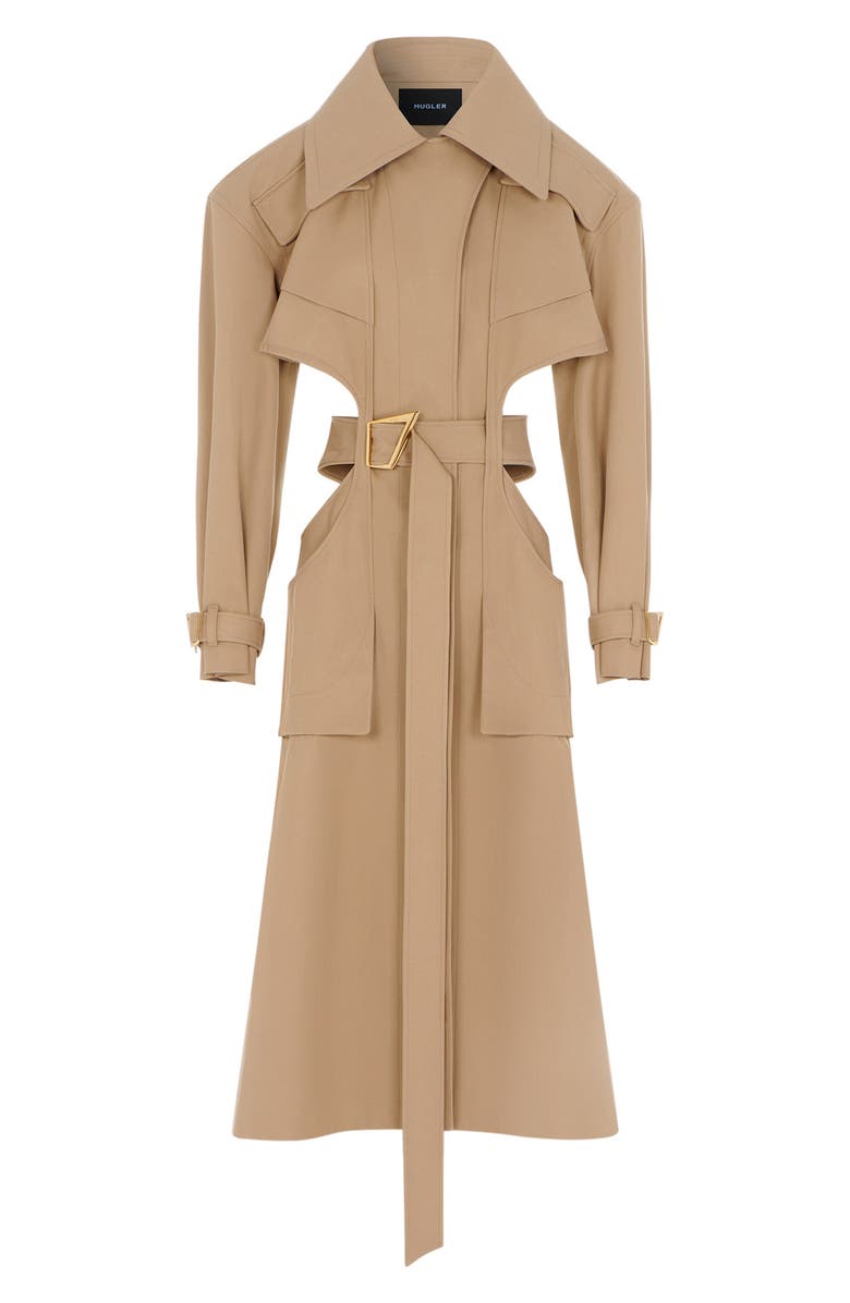 MUGLER Cutout Gabardine Trench Coat, Alternate, color, 