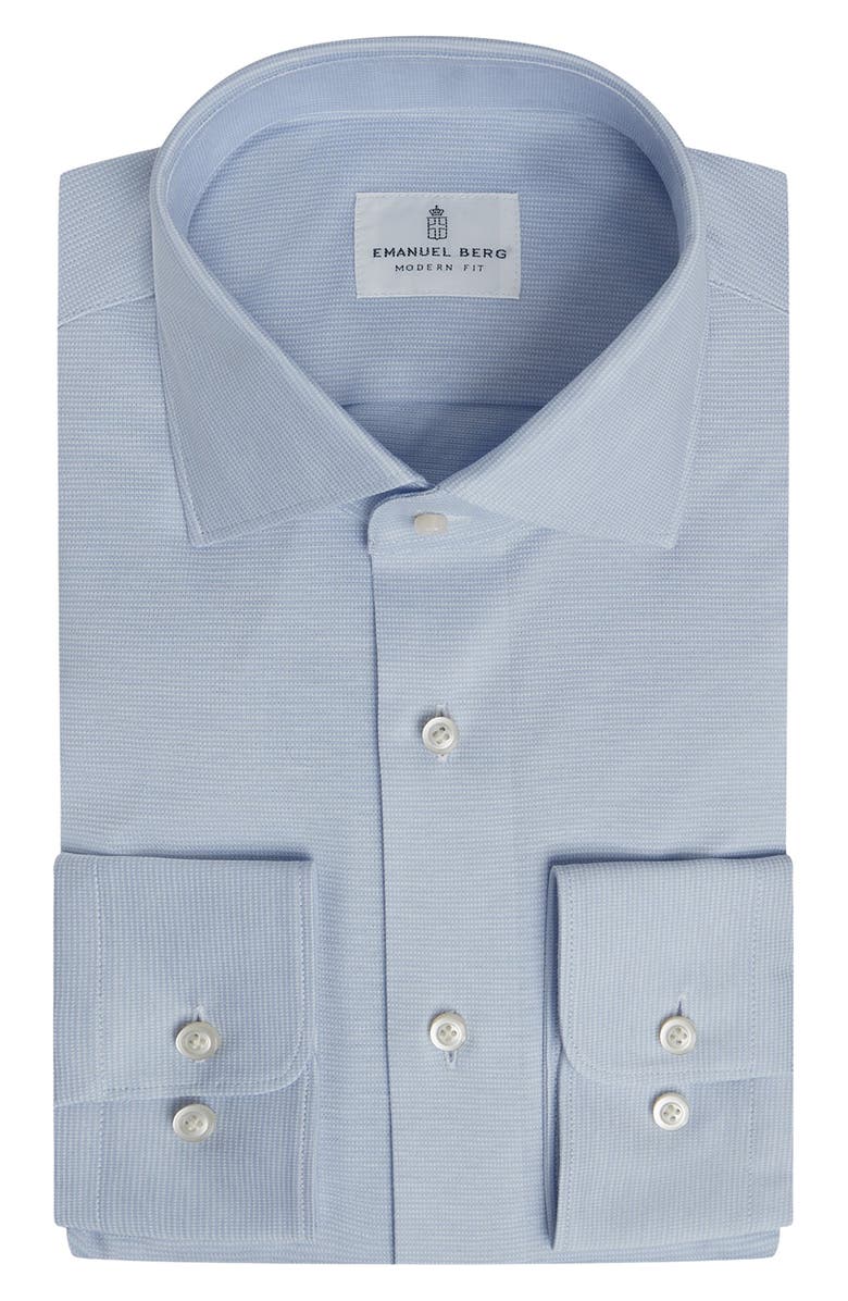 Emanuel Berg Modern Fit Microdot Stretch Cotton Knit Dress Shirt, Main, color, 