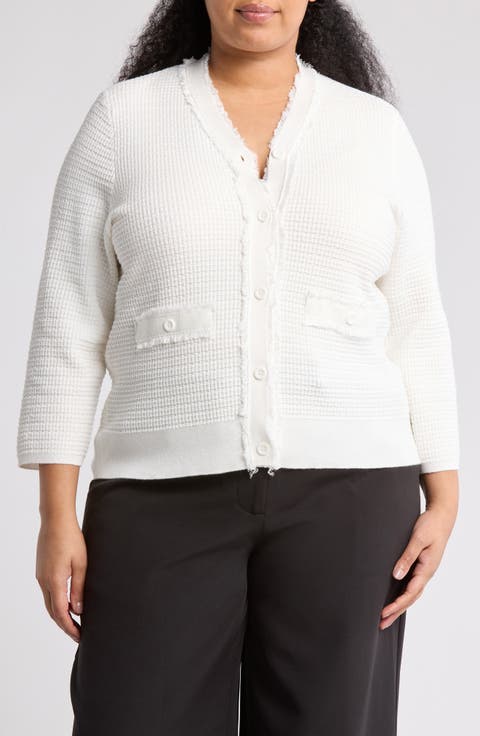 V-Neck Fringe Cardigan (Plus)