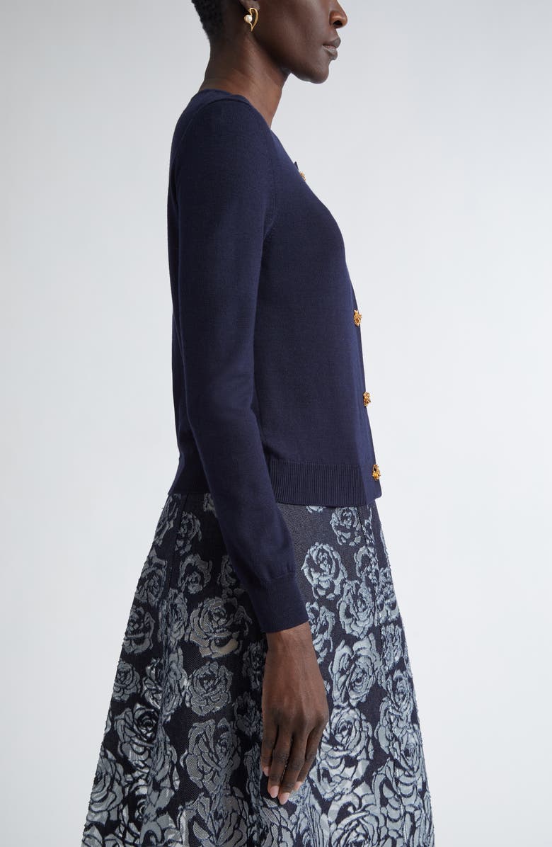 Oscar de la Renta Rose Button Wool Cardigan, Alternate, color, 