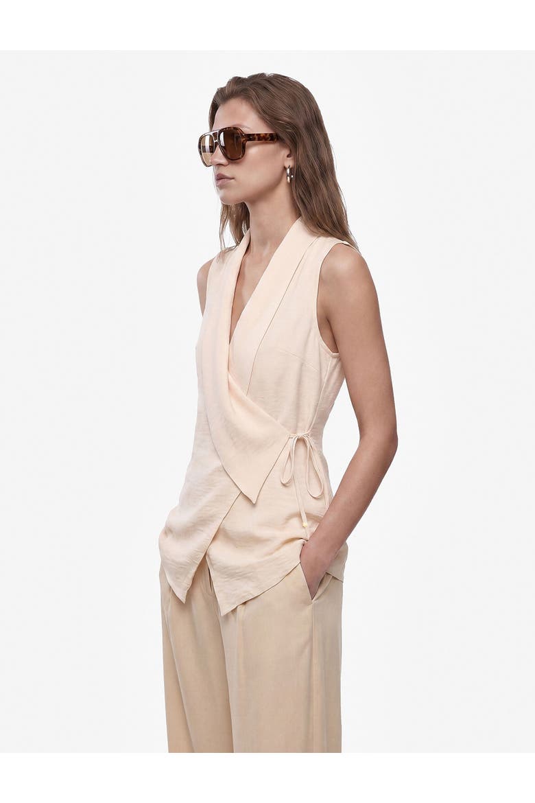 Sleeveless V-Neck Wrap Long Vest, Main, color, BEIGE