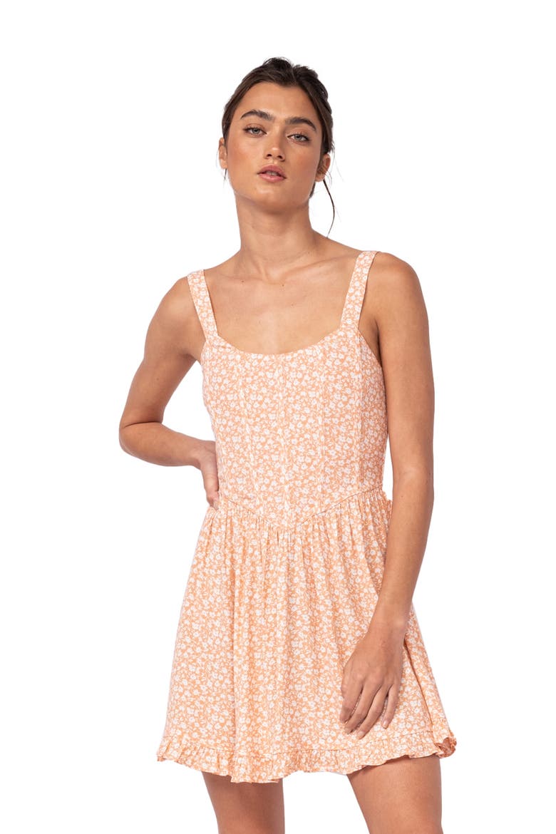 Ditsy Floral Corset Fit & Flare Minidress, Alternate, color, LIGHT ORANGE