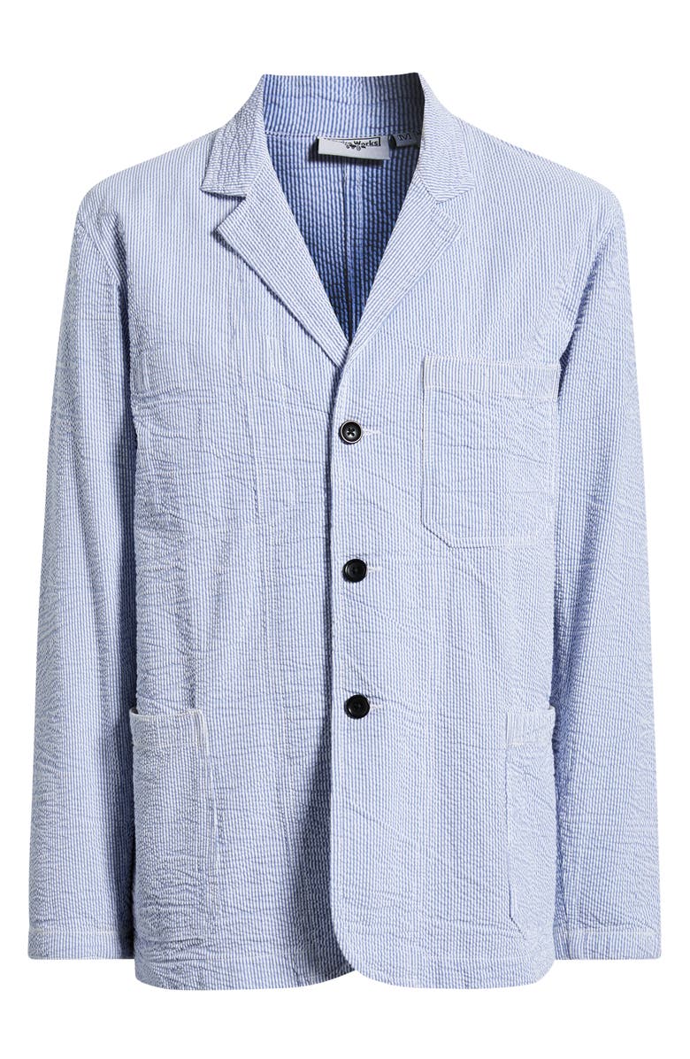 Service Works Organic Cotton Seersucker Server Suit Jacket, Main, color, Navy Stripe