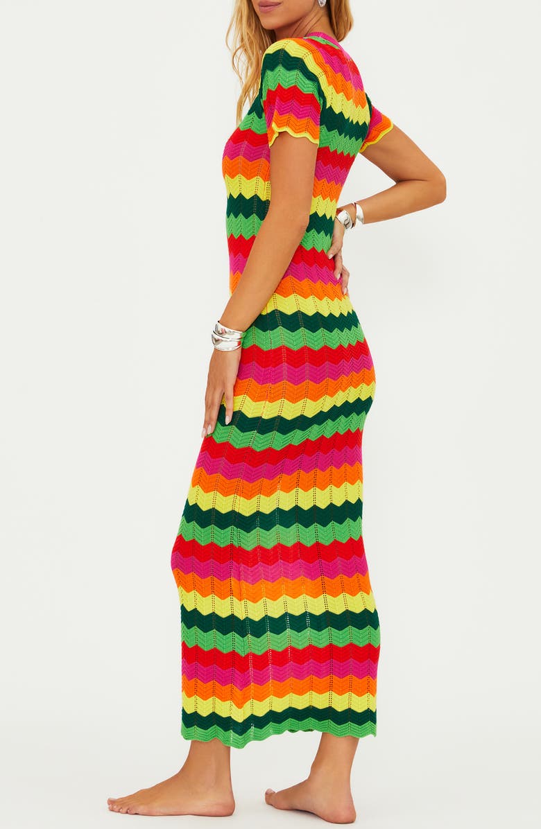 Beach Riot Emory Wave Stripe Pointelle Knit Cover-Up Maxi Dress, Alternate, color, Mango Tango