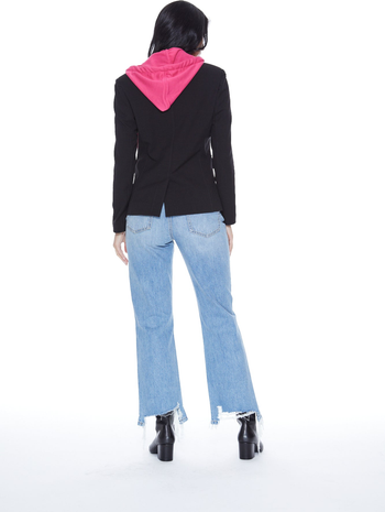 Hooded Helen Blazer in Black and Hot Pink