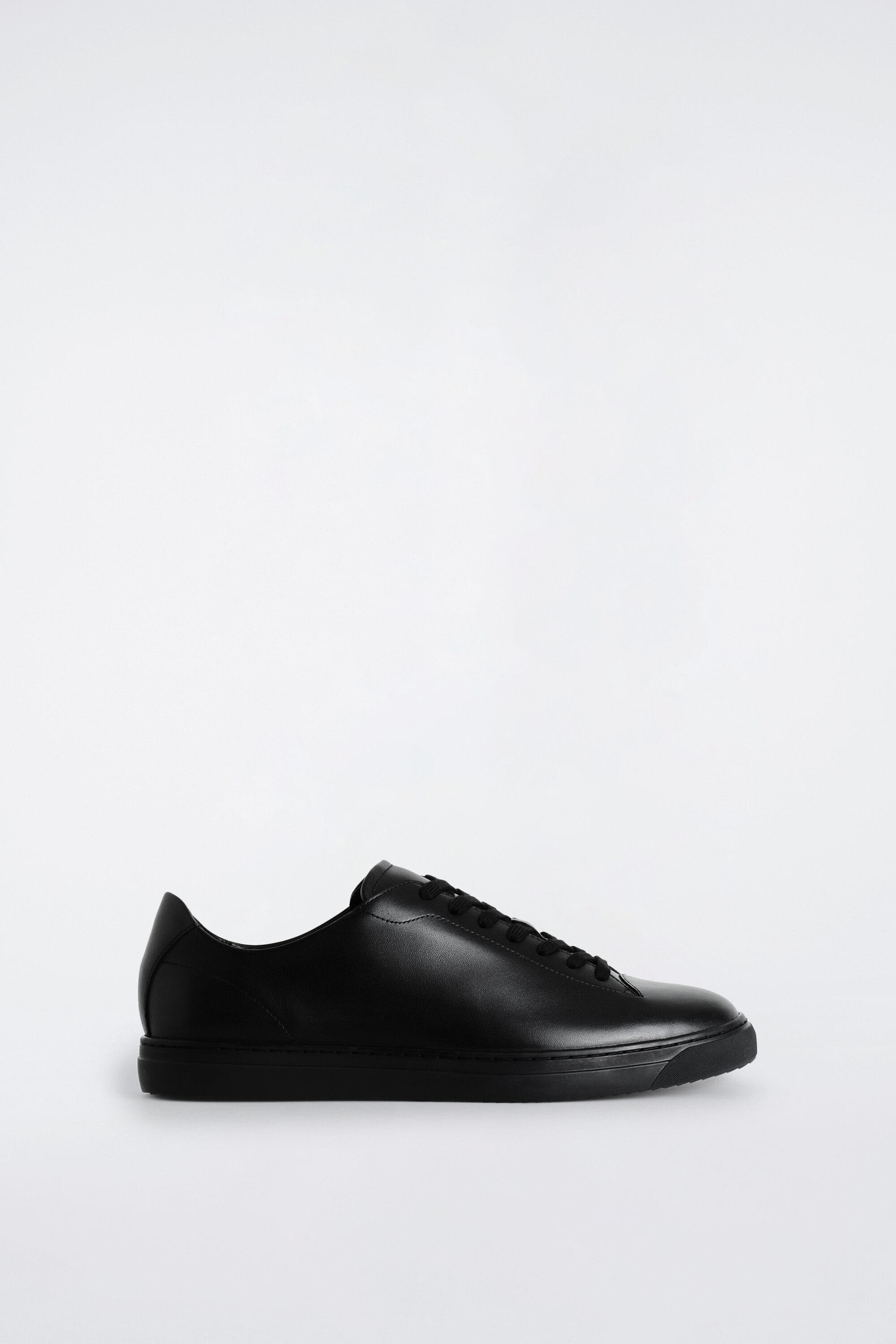 Leather Sneakers, Main, color, BLACK