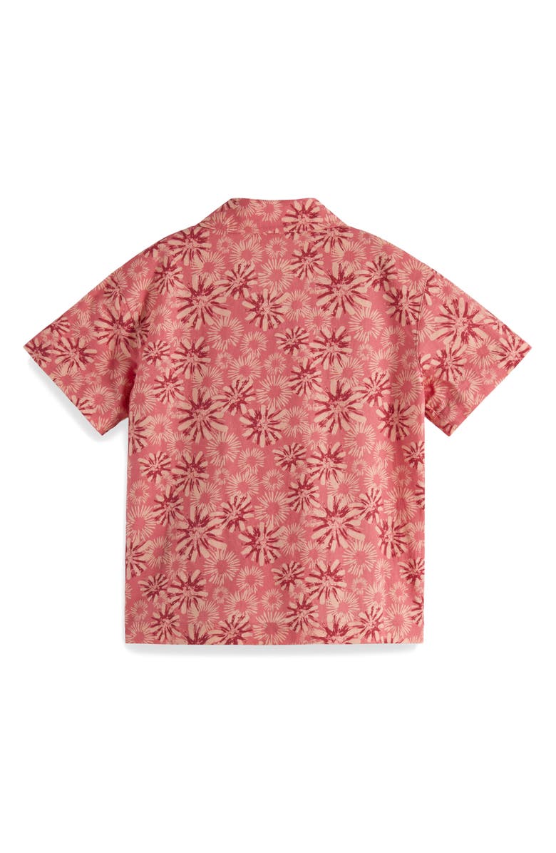 Scotch & Soda Kids' Floral Short Sleeve Cotton & Linen Button-Up Shirt, Alternate, color, 7971 Abstract Flora