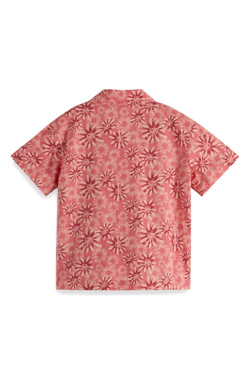 Scotch & Soda Kids' Floral Short Sleeve Cotton & Linen Button-up Shirt In 7971 Abstract Flora