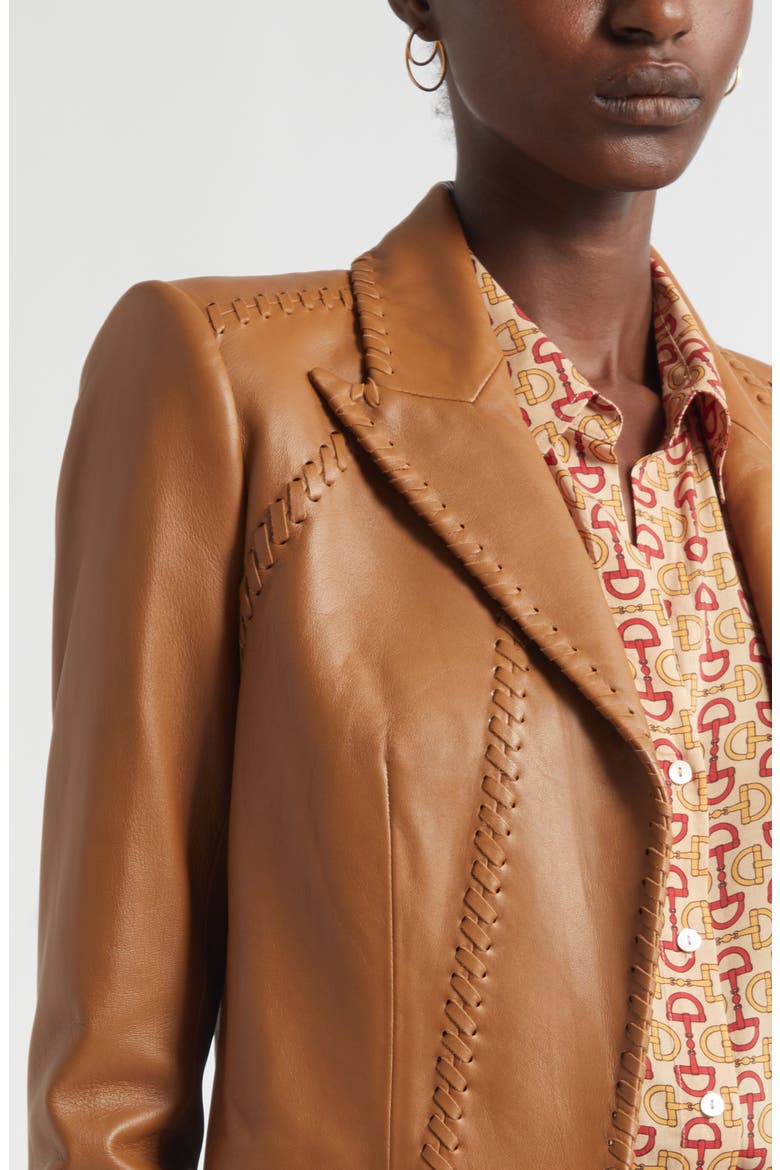 Dulcie Whipstitch Leather Jacket, Alternate, color, SOFT COGNAC