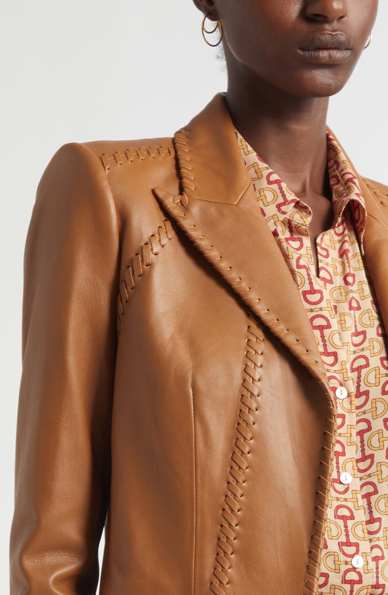 L'AGENCE Dulcie Whipstitch Leather Jacket, Alternate, color, Soft Cognac