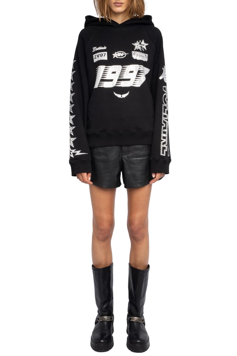 Georgys Crystal Embellished Hoodie, Alternate, color, BLACK