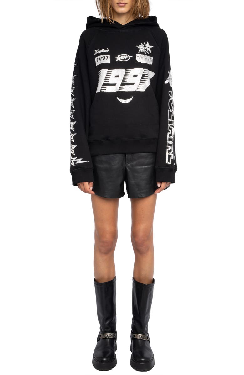 Zadig & Voltaire Georgys Crystal Embellished Hoodie, Alternate, color, Black