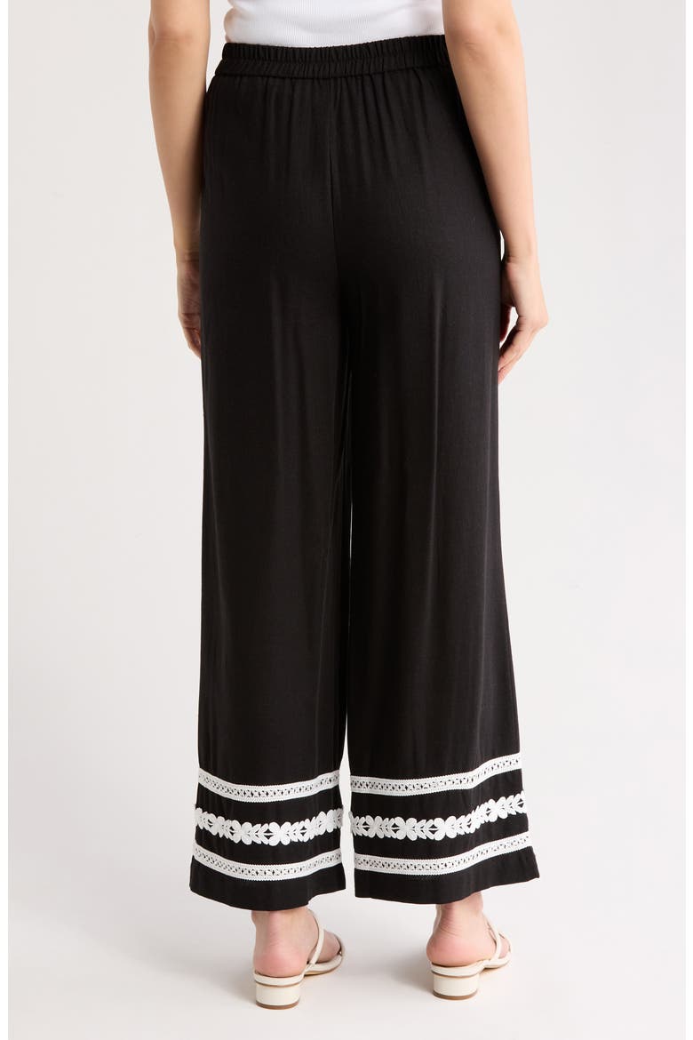 Embroidered Wide Leg Pants, Alternate, color, BLACK/ IVORY