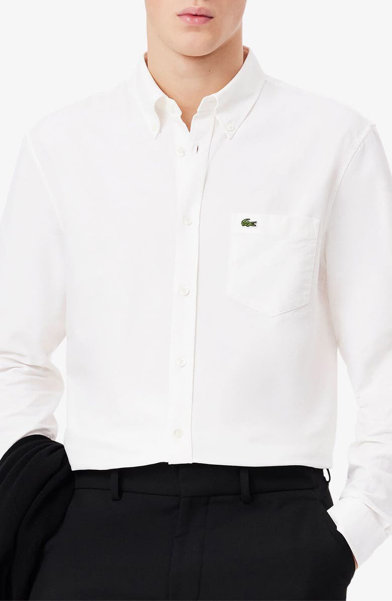Lacoste Regular Fit Oxford Button-Down Shirt, Main, color, White