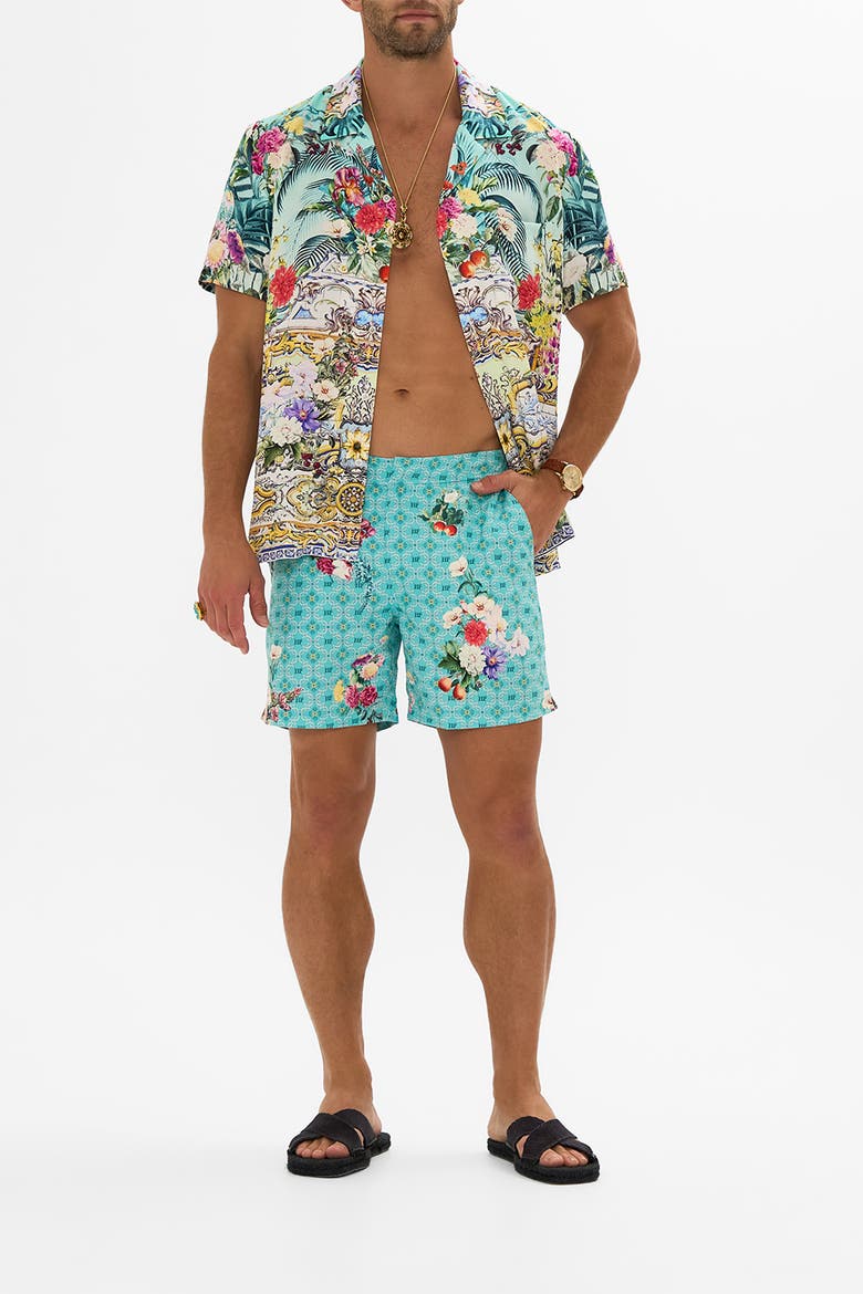 Mid Length Boardshort With Fixed Waist Gardens Of Queluz, Alternate, color, Gardens Of Queluz