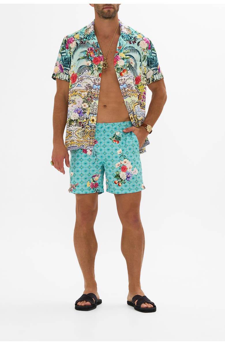 Hotel Franks By Camilla Mid Length Boardshort With Fixed Waist Gardens Of Queluz, Alternate, color, Gardens Of Queluz