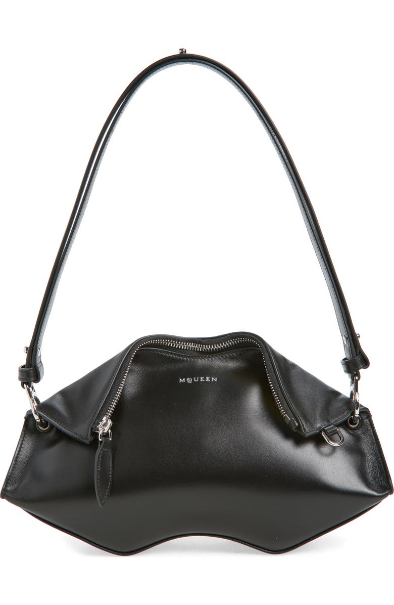 McQueen Manta Leather Clutch, Main, color, Black/ Silver