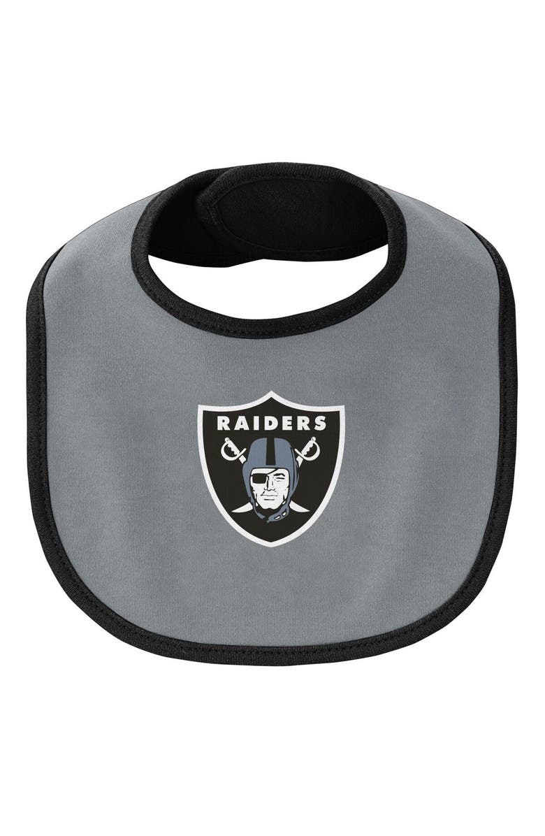 Outerstuff Newborn & Infant Black/Silver Las Vegas Raiders Little Champ Three-Piece Bodysuit Bib & Booties Set, Alternate, color,