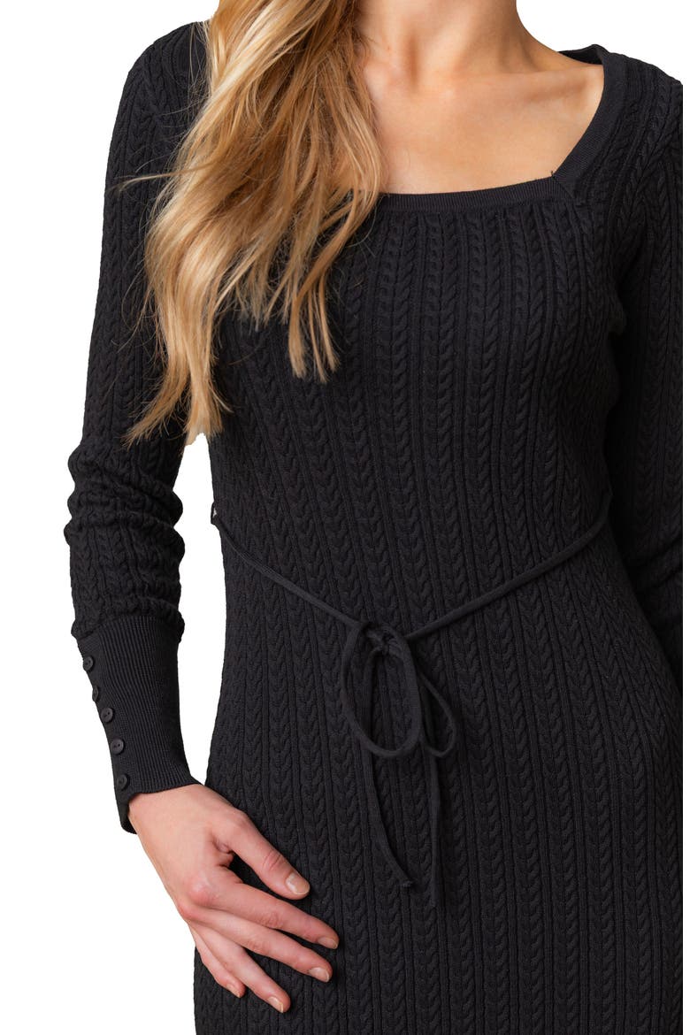 Organic Square Neck Cable Sweater Dress, Alternate, color, Black