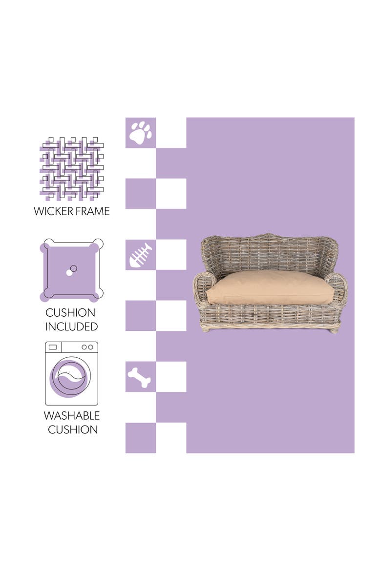 Mediterranean Handwoven Rattan Pet Daybed with Washable Cushion, Alternate, color, Kubu Gray