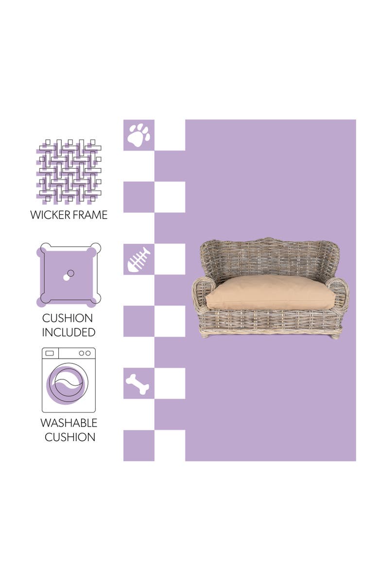 The Licker Store Classic 27.5" x 18" Mediterranean Handwoven Rattan Pet Daybed with Machine-Washable Cushion, Alternate, color, Kubu Gray