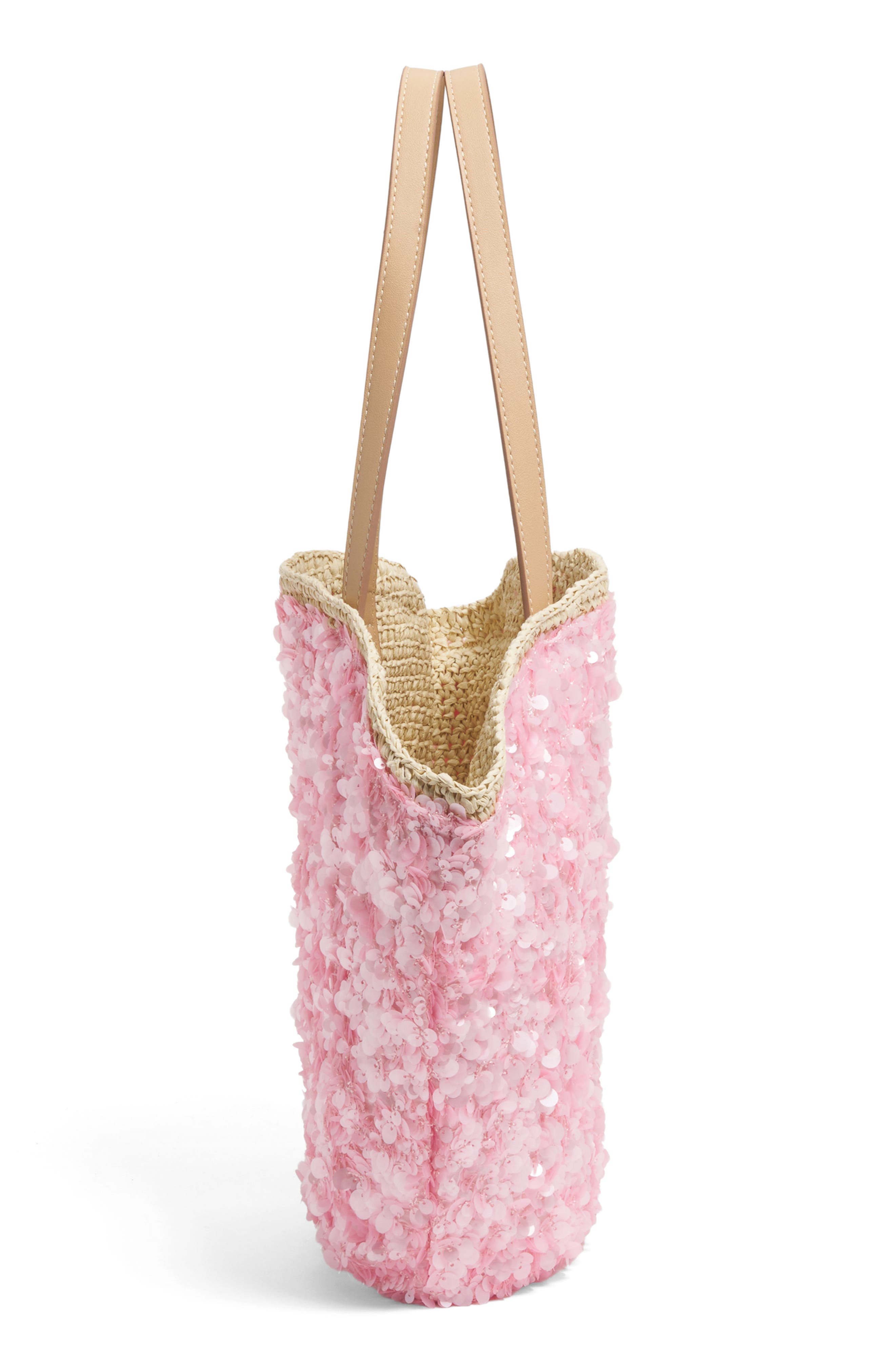 Stoney Clover Lane Curve Sequin Raffia Tote, Alternate, color, Sequined Pink