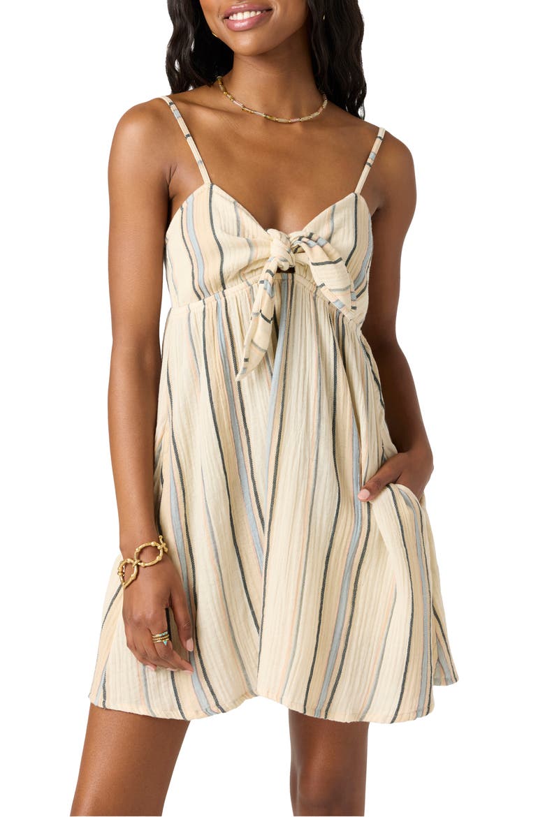 Natalya Stripe Tie Front Cotton Dress, Alternate, color, TAPIOCA