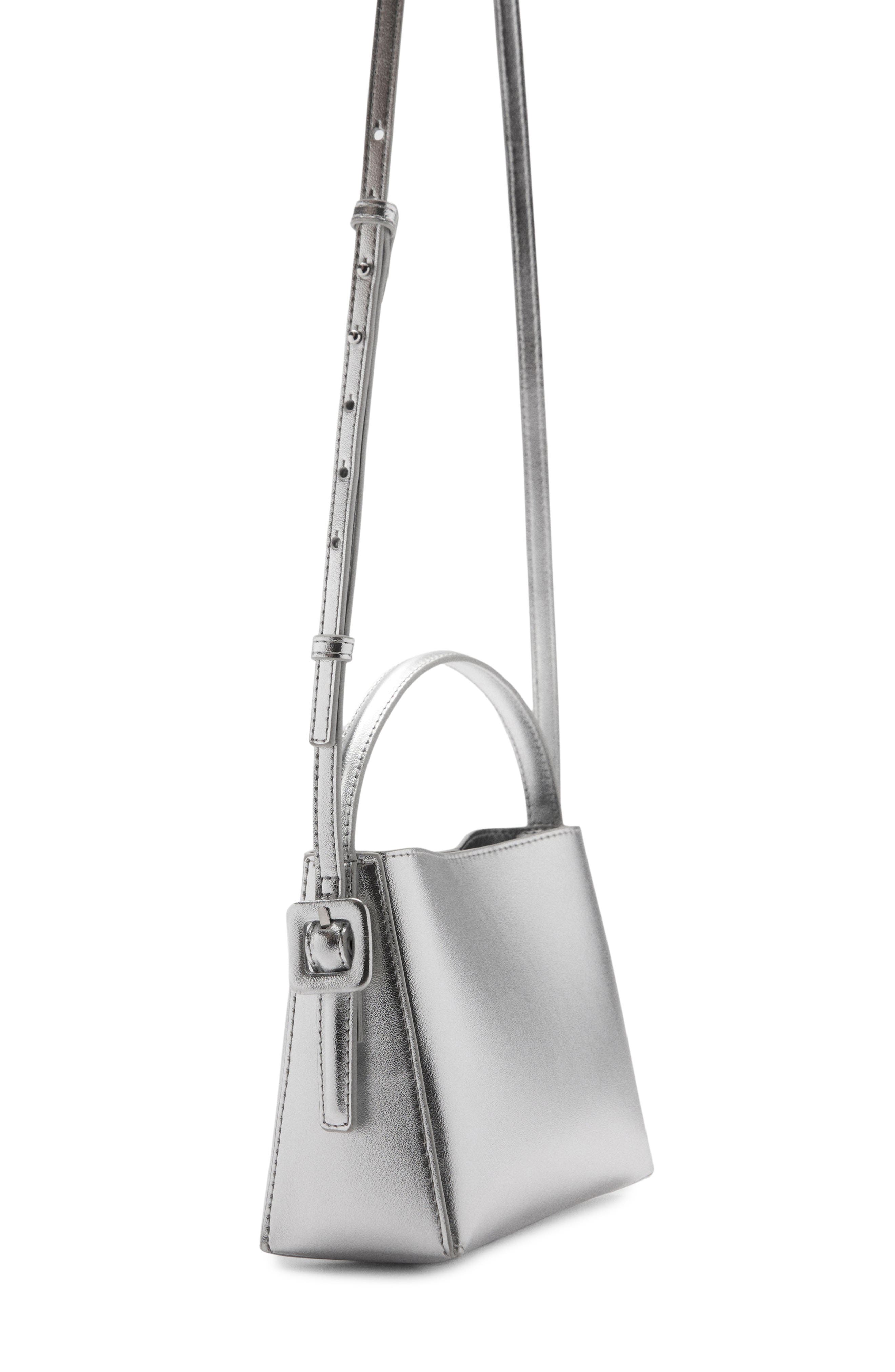 MANGO Mini Metallic Faux Leather Shopper, Alternate, color, 