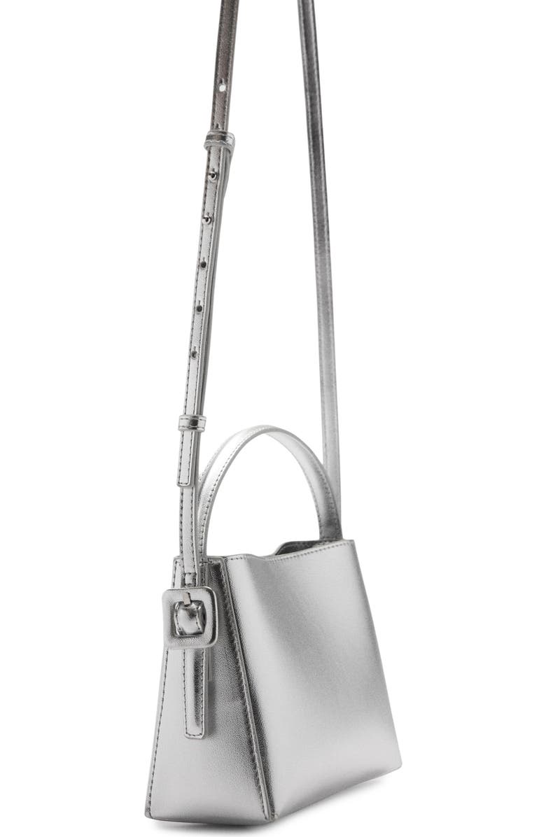 MANGO Mini Metallic Faux Leather Shopper, Alternate, color,