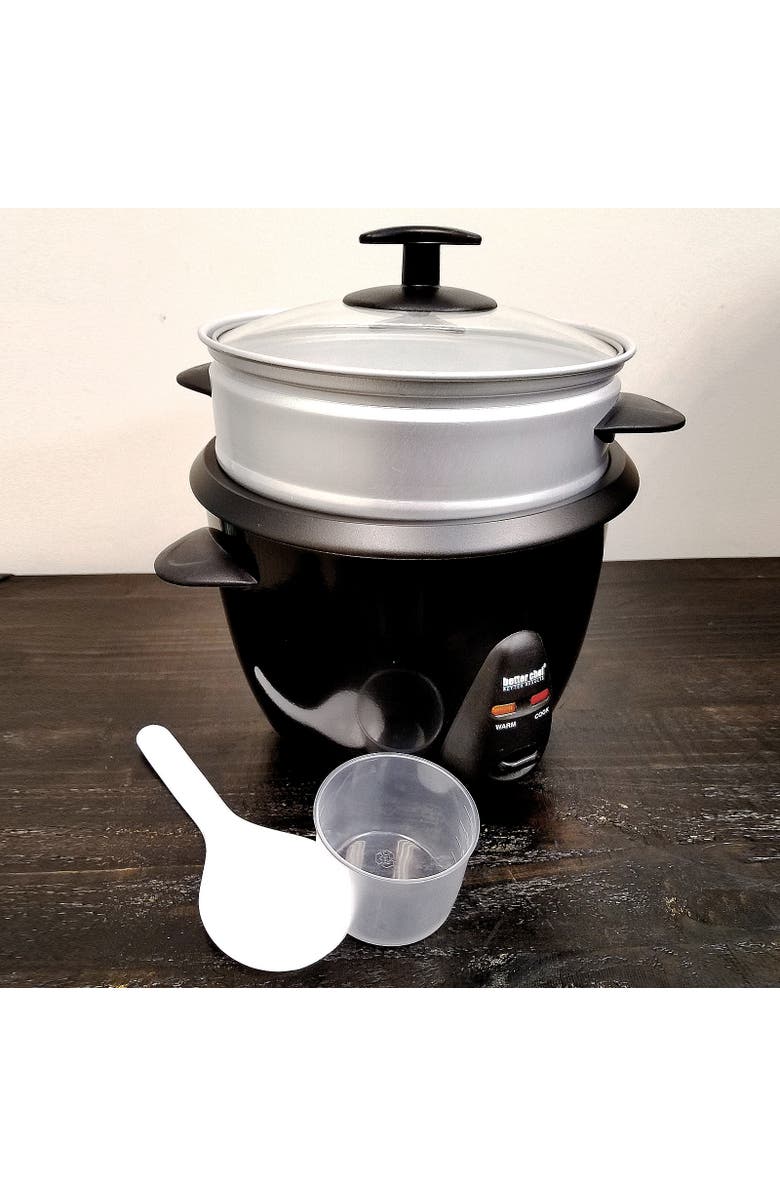 Better Chef 5 Cup Rice Cooker with Food Steamer Attachment, Alternate, color, Black