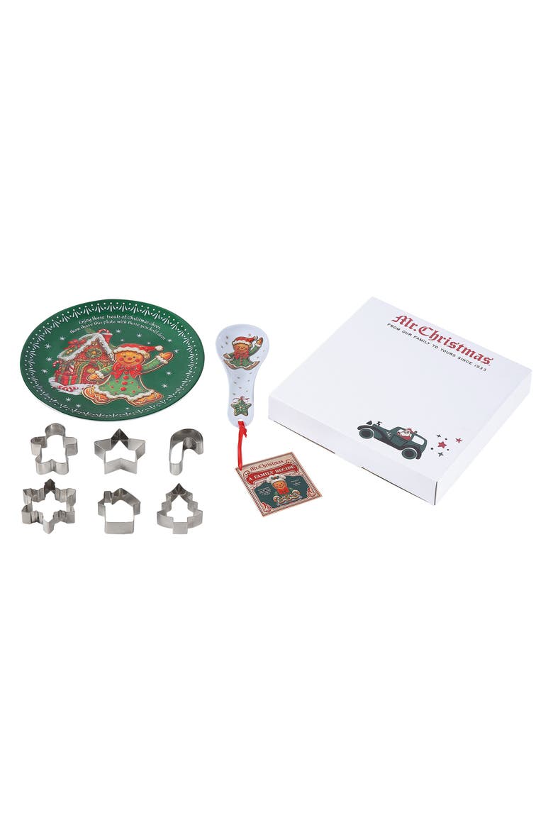 12 in. Gingerbread Plate, Spoon Rest & 6-Piece Cookie Cutter Baking Gift Set with Recipe, Alternate, color, Multicolored