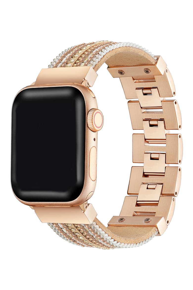 Beaded Apple Watch® Bracelet Watchband, Main, color, ROSE GOLD