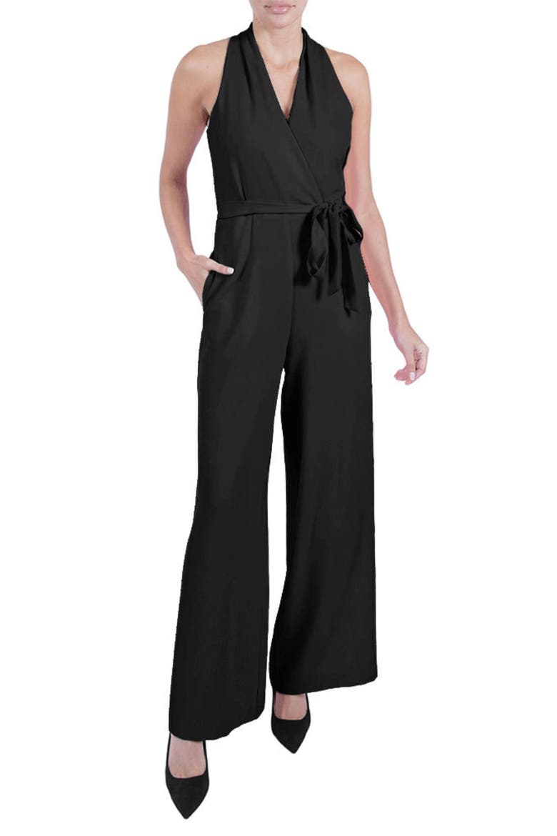 Tie Waist Wide Leg Jumpsuit, Main, color, BLACK