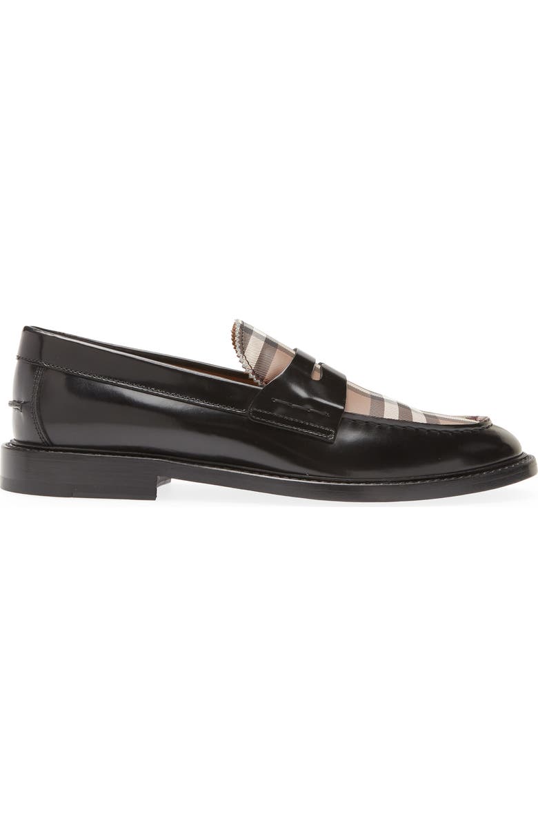Burberry Croftwood Check Leather Penny Loafer, Alternate, color, Black