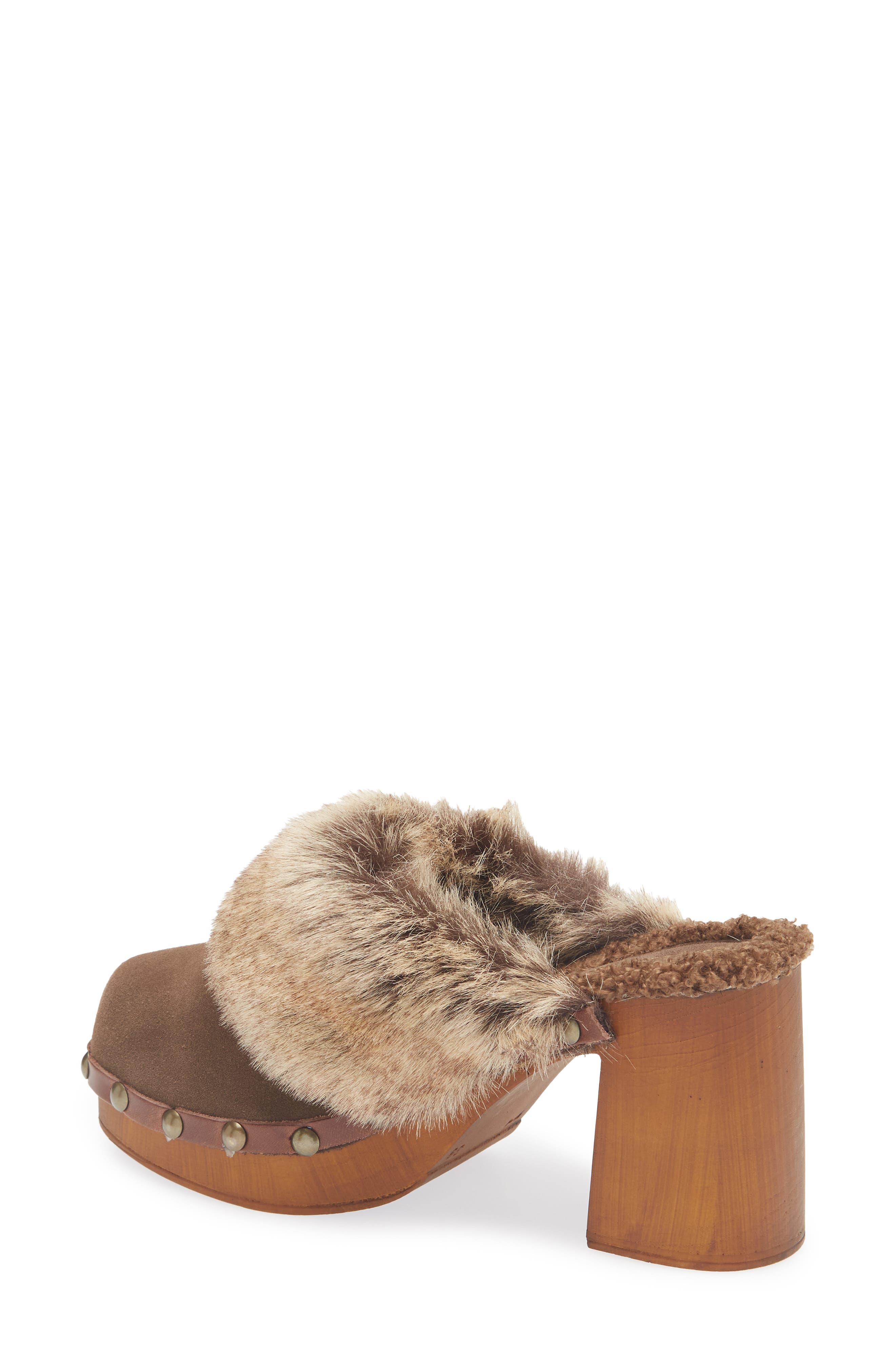 Chocolat Blu Fadia Faux SHearling Mule, Alternate, color, Dark Brown Suede