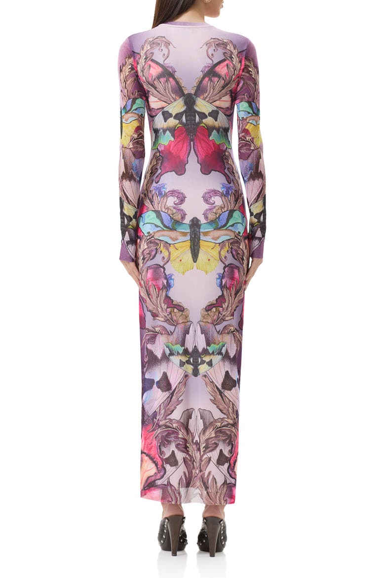 Didi Long Sleeve Mesh Maxi Dress, Alternate, color, ORNATE BUTTERFLY
