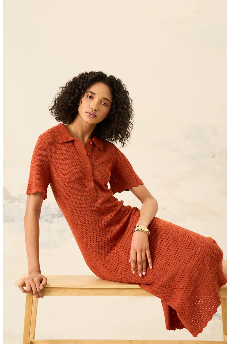 Open Stitch Midi Sweater Dress, Alternate, color, BOMBAY BROWN