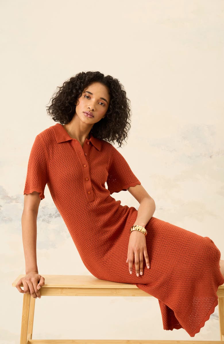 Luxely Open Stitch Midi Sweater Dress, Alternate, color, Bombay Brown