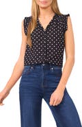 CeCe Ruffle Trim Print Sleeveless Top
