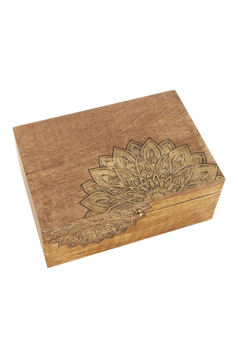 Set of Three Hand Carved Storage Boxes, Alternate, color, BROWN