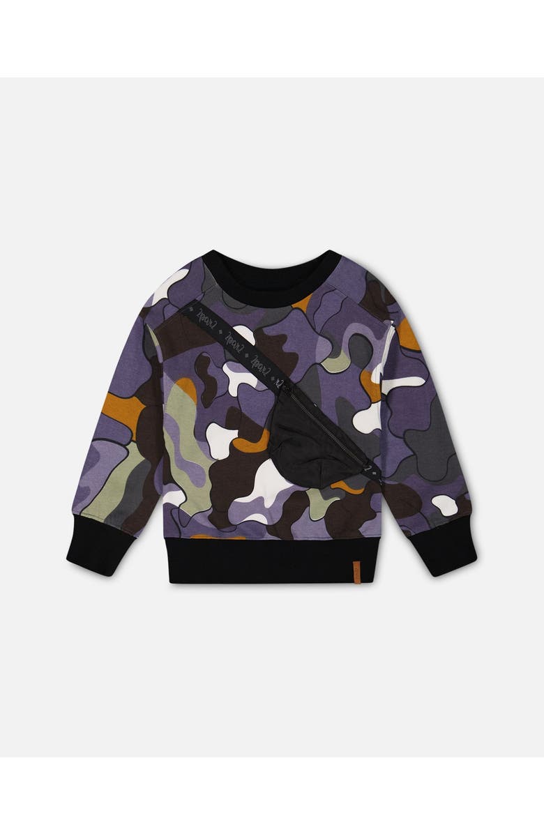 Deux par Deux Little Boy's Printed Camo Fleece Sweatshirt With Bag, Main, color, 