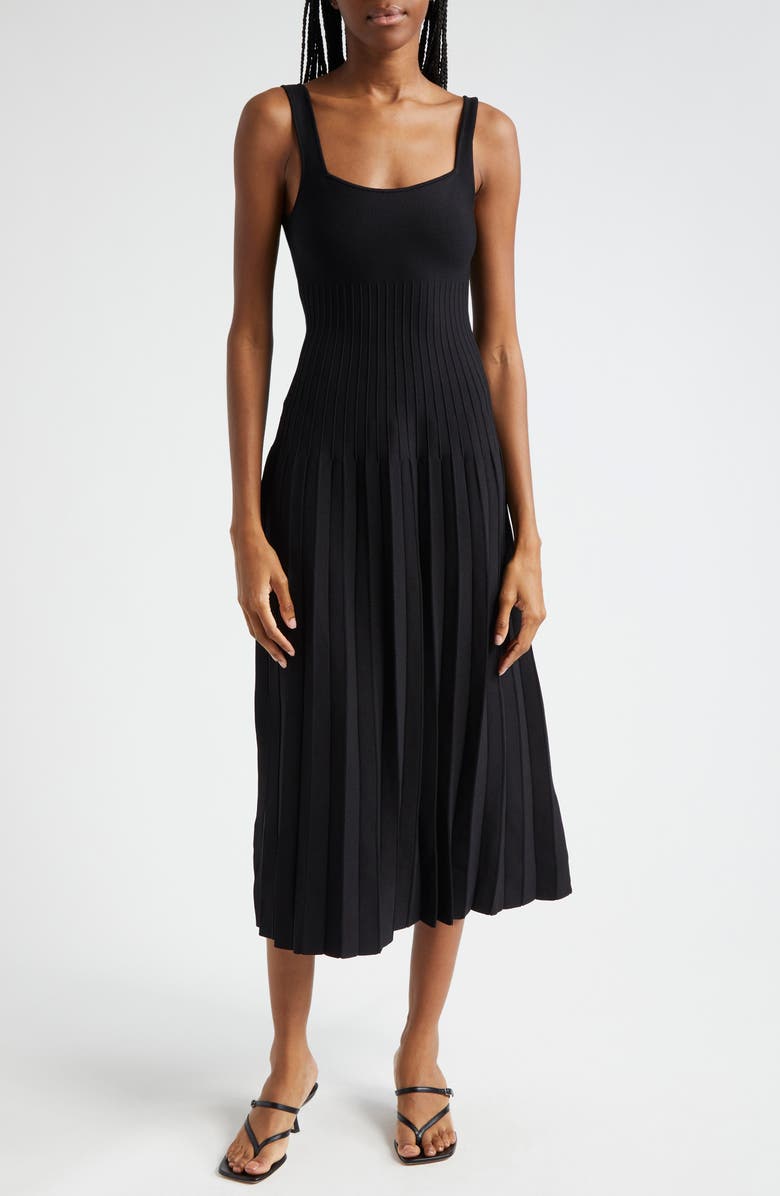 STAUD Ellison Pleated Knit Dress, Main, color, Black
