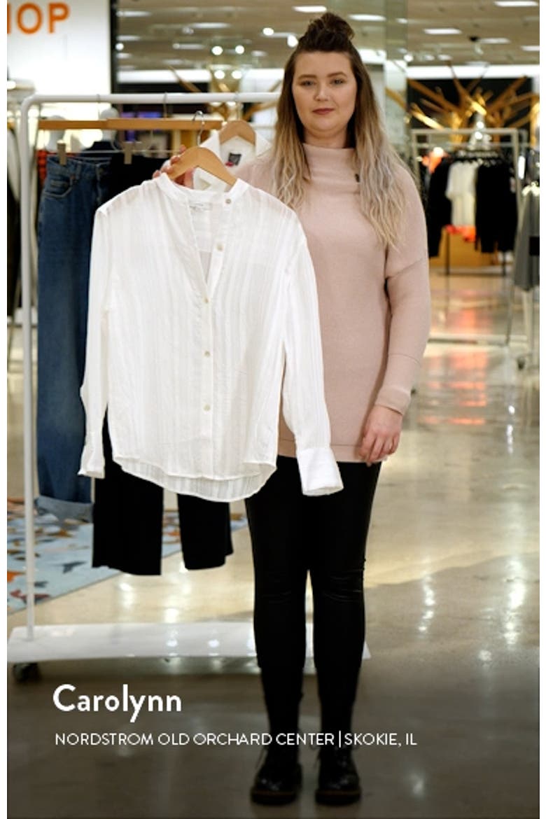 Drapey Stripe Band Collar Button-Up Shirt video