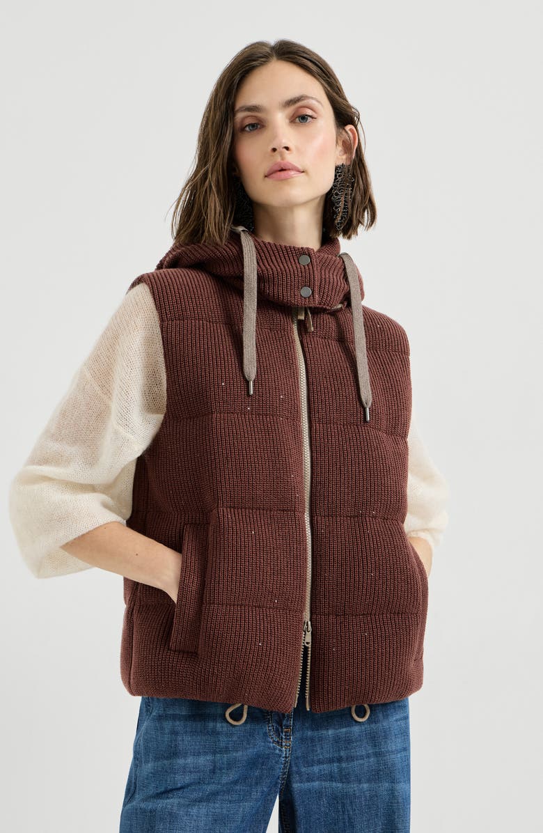 Brunello Cucinelli Knit down vest, Alternate, color, Bordeaux