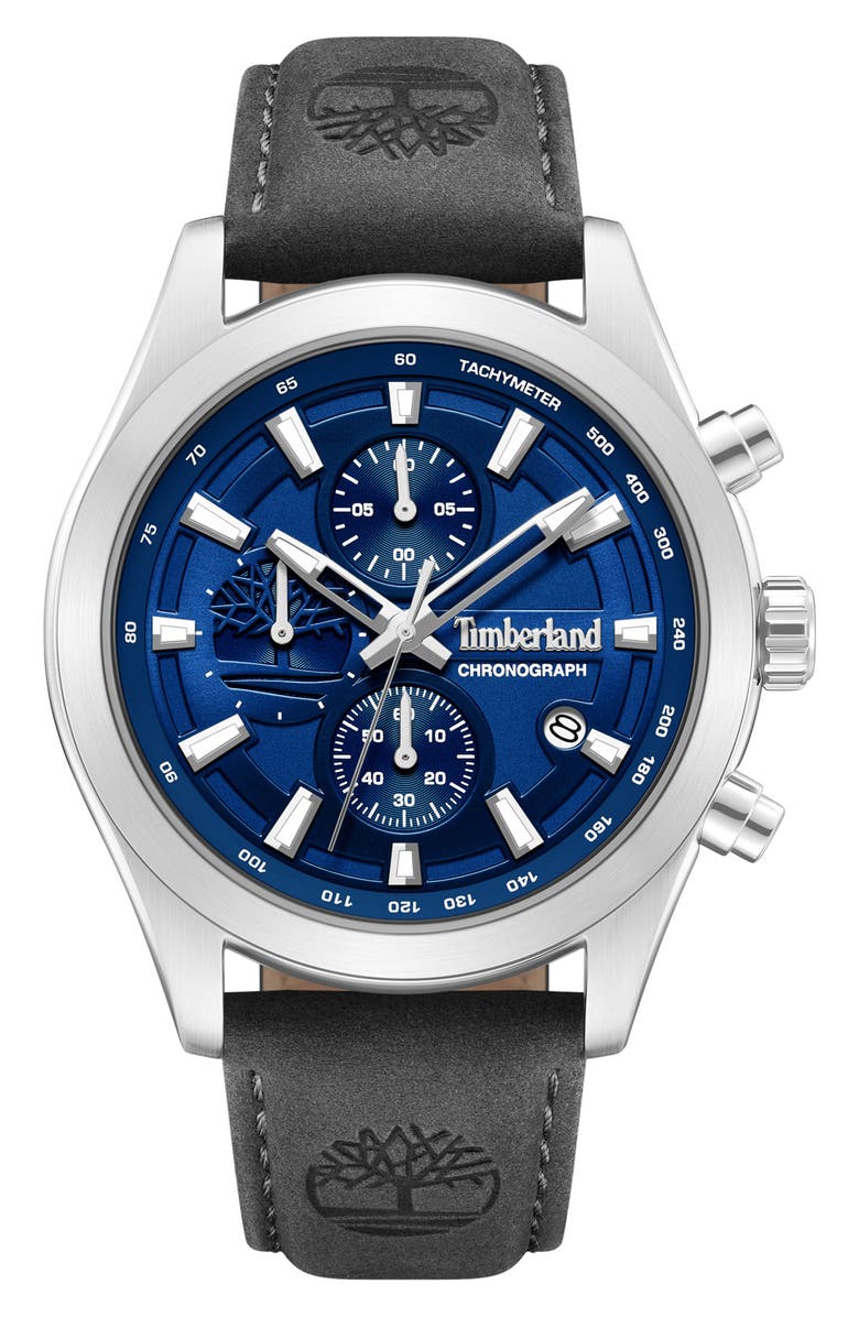 Timberland Ashmont Chronograph Leather Strap Watch, 44mm, Main, color, Black