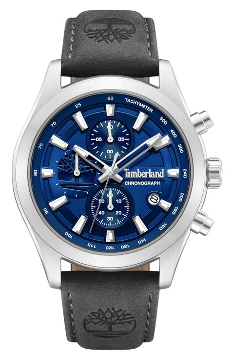 Ashmont Chronograph Leather Strap Watch, 44mm