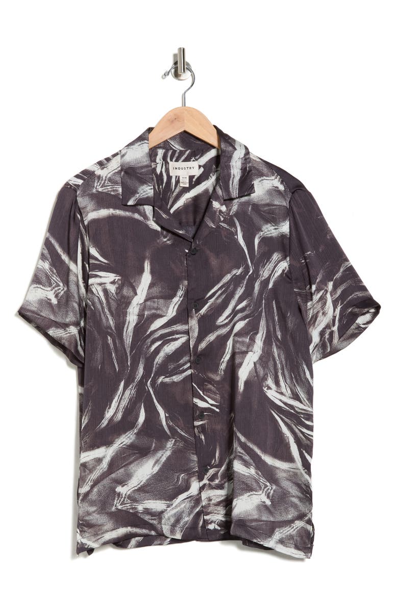 INDUSTRY REPUBLIC CLOTHING Abstract Print Camp Shirt, Alternate, color, Black And White