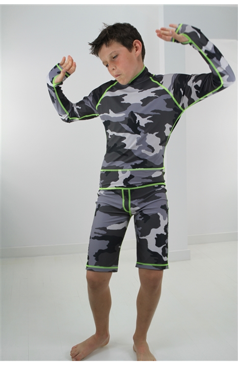 TUTUBLUE Boys' One-Piece Swimsuit - UPF 50+, Alternate, color, Light Gray Camo